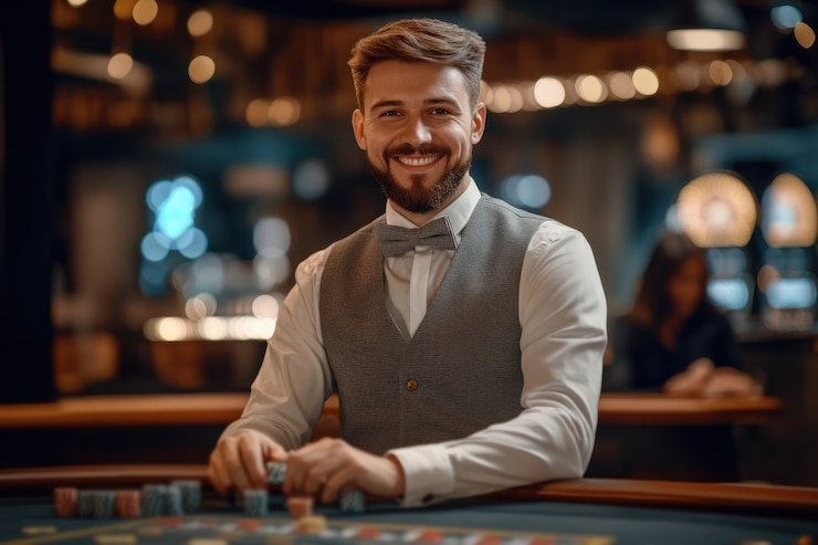 Tampilan meja permainan baccarat langsung yang interaktif di platform Live Casino telkomwd